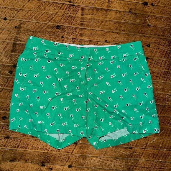 J Crew green floral flat front preppy chino size 2 shorts - Picture 1 of 3